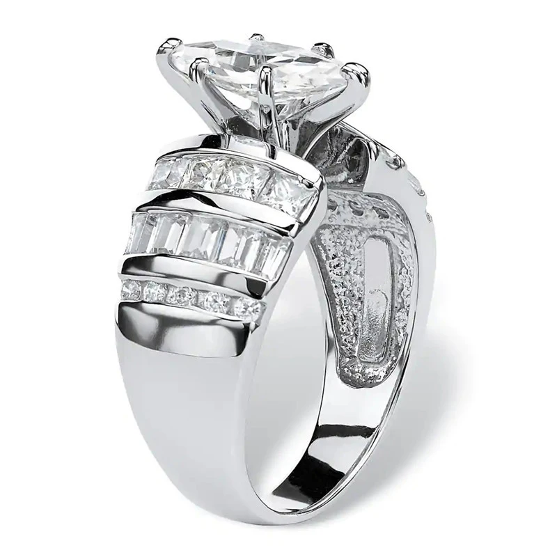 Huitan Luxury Marquise Cubic Zirconia Wedding Rings for Women High-quality Silver Color Band Modern Design Fashion Rings Jewelry