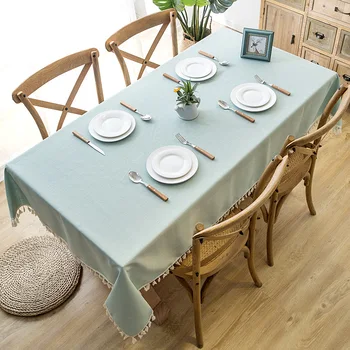 

Decorative Linen Tablecloth With Tassel Waterproof Table Cover Tea Table Cloth Solid