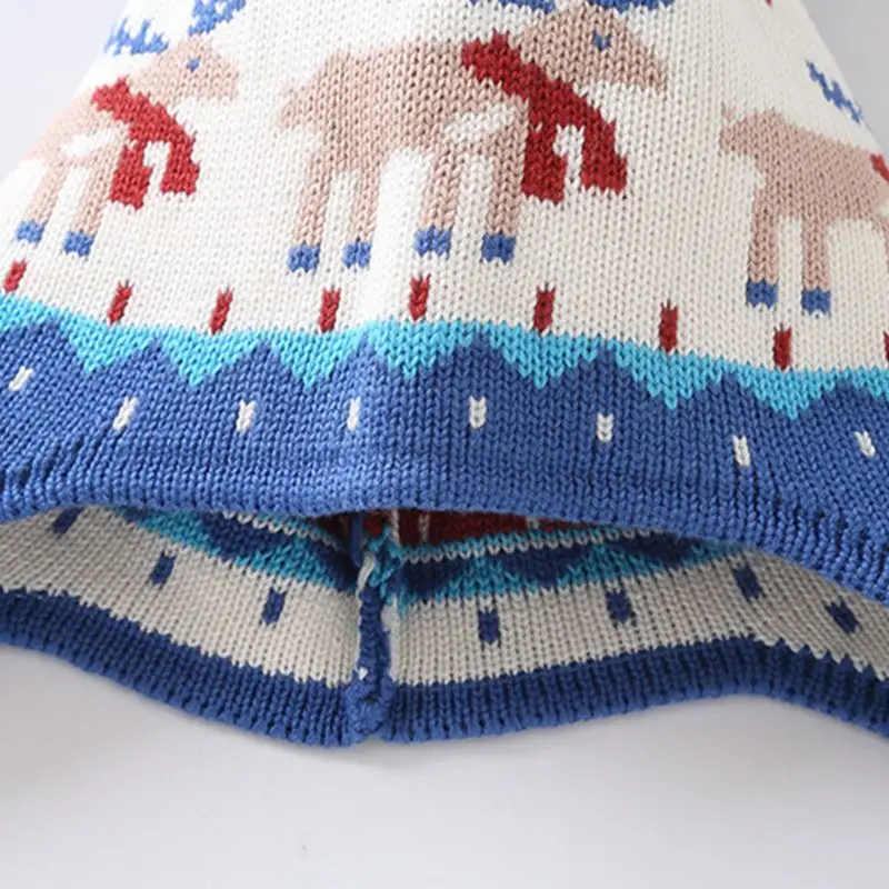 Детская зимняя жаккардовая шапочка с оленем для малышей, шапка, шарф, помпон, шапка-ушанка, теплая шапка