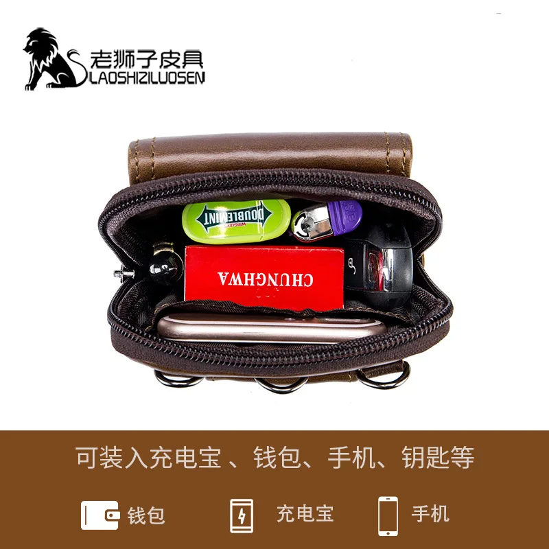 LAOSHIZI brand Men Genuine Leather Waist Pack Bag Mini Phone Pockets Case Coin Purse Male Money Bags Shoulder Messenger Bag
