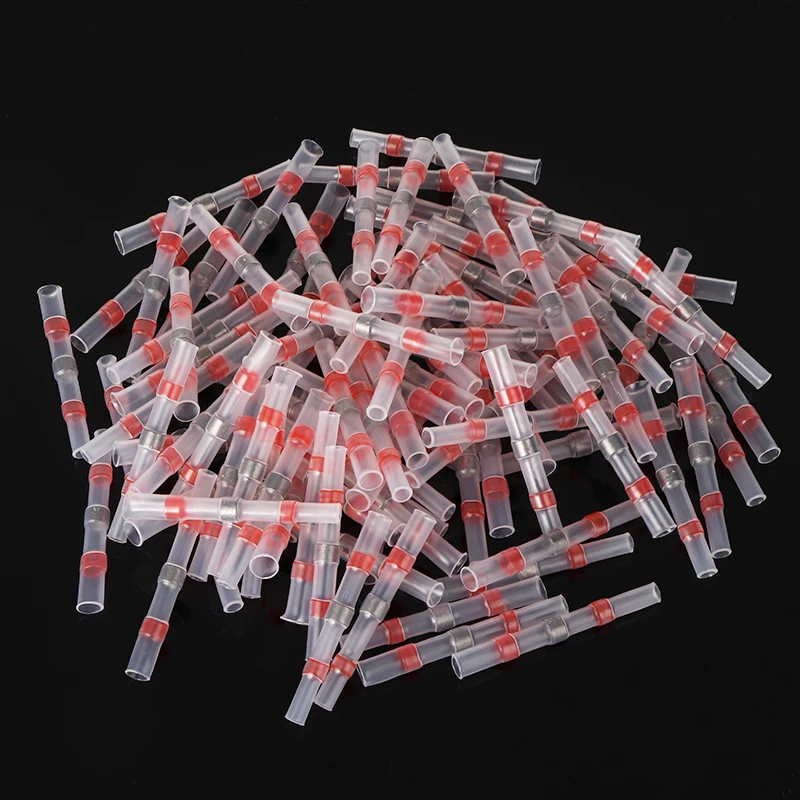 100pcs Red Heat Shrink Connector Solder Butt Terminals Electrical Wire Waterproof Sealing Anti-Corrosion Effect Crimp Kit