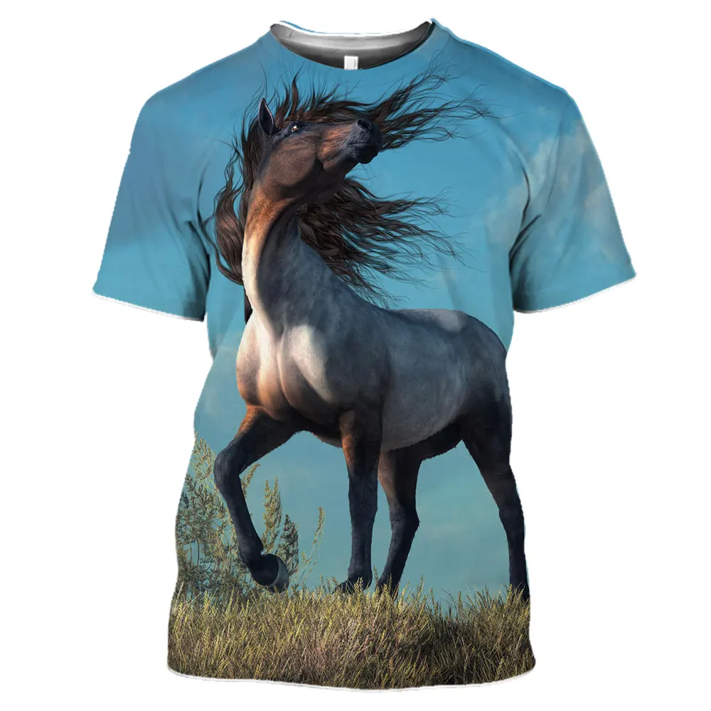 LIASOSO 2021 3D Print Robust Horses Snow Anime Horse Animals Tshirt Women Men Casual T-shirt Pullover Short Sleeve Large Clothes
