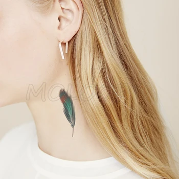 

Water Transfer Tattoo Green Sexy Feather Tattoo Body Art Waterproof Temporary Fake Flash Tattoo for Man Woman Kid 10.5*6cm