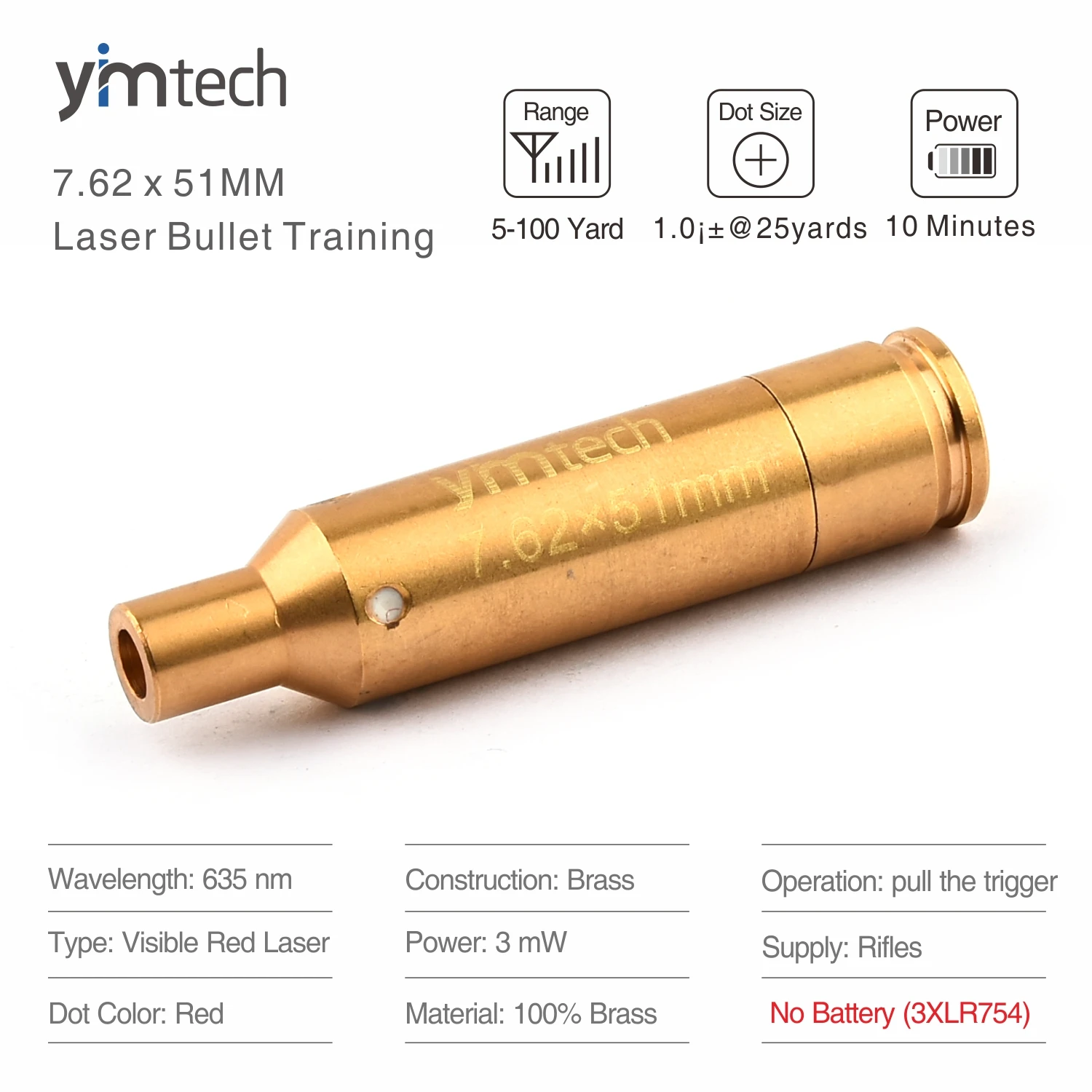 Laser Bullet 7.62 x 51MM Red Dot Laser Training Bullet, Laser Trainer