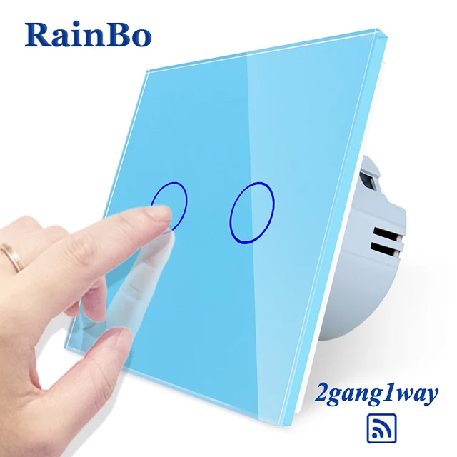 RainBo Кристалл-стеклянная панель-Переключатель ЕС настенный выключатель дистанционного-сенсорный выключатель-экран настенный светильник-переключатели 2gy-1way A1923CW/B - Цвет: Blue