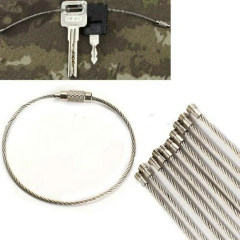 

10pcs Multifunctional Screw Locking Stainless Steel Wire Rope Keychain Cable Key Ring Keyrings Holder Outdoor Camping key chain