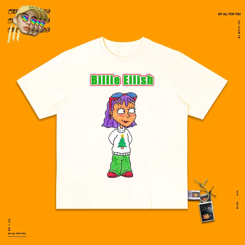 Любителей футболка оригинальность Смешные Руки Doodle Evil Do Billie Eilish пирус груша линия мультфильм рисунок принт