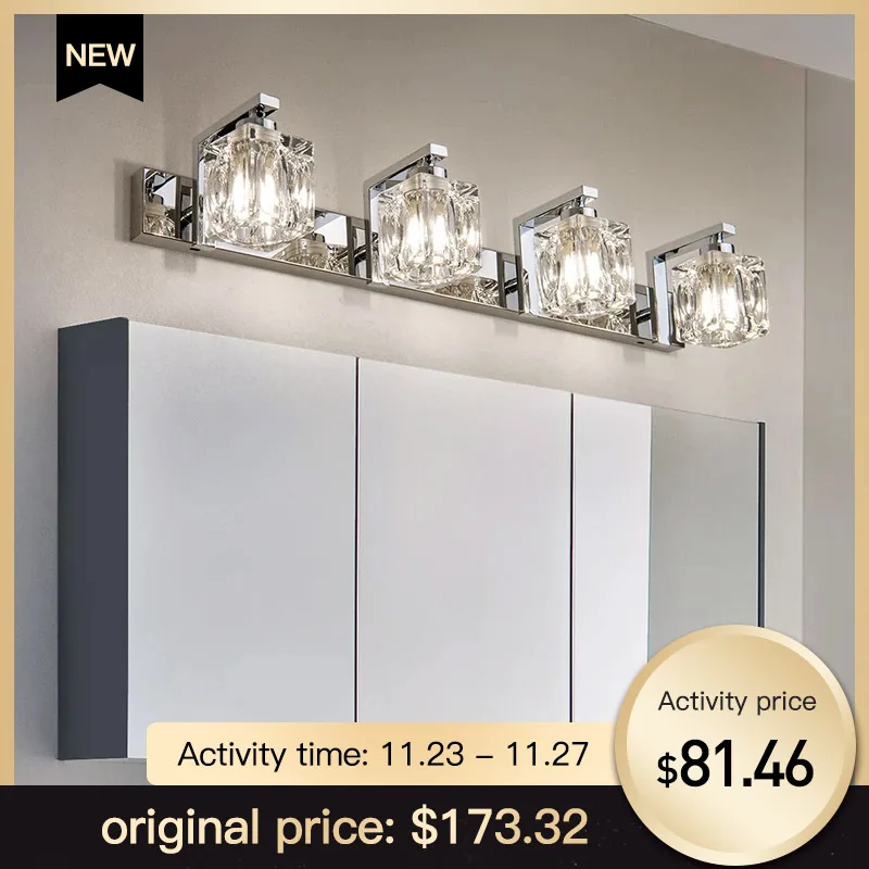 

Fuying Modern Crystal Wall Lamp LED Bathroom Make-up Mirror Light Bedroom Corridor Lamp Stainless Steel Cabinet Vanity Lighting
