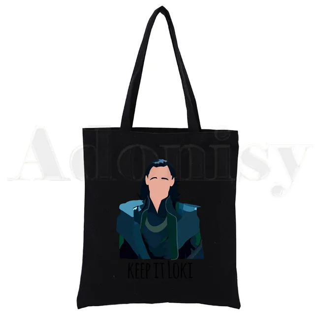 Super Hero LOKI Funny God of Mischief Reusable Shopping Bag Canvas Tote Bags Printing Eco Bag Shopper Shoulder Bags Black O