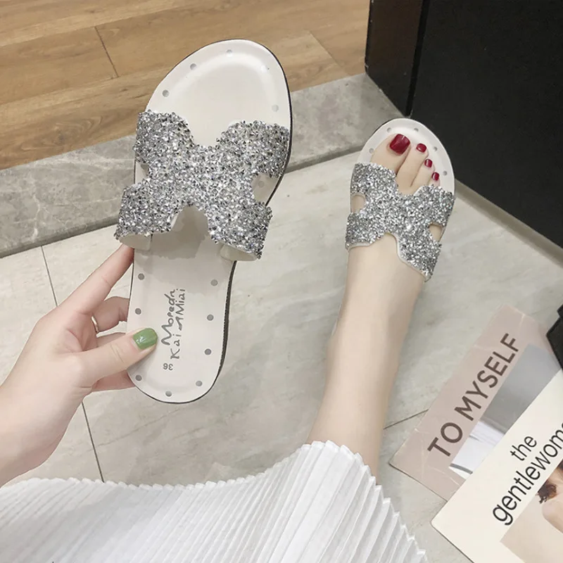

Summer New Style Network Red Diamond Fashion Sandals Fairy Sandals A- line Lazy Flat Retro Outer Wear Slipper