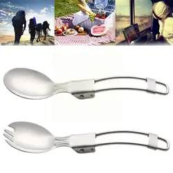 Portable Folding Spoon Fast Food Salad Spoon Fork Outdoor Foldable Tableware Steel Camping Hiking X4r0