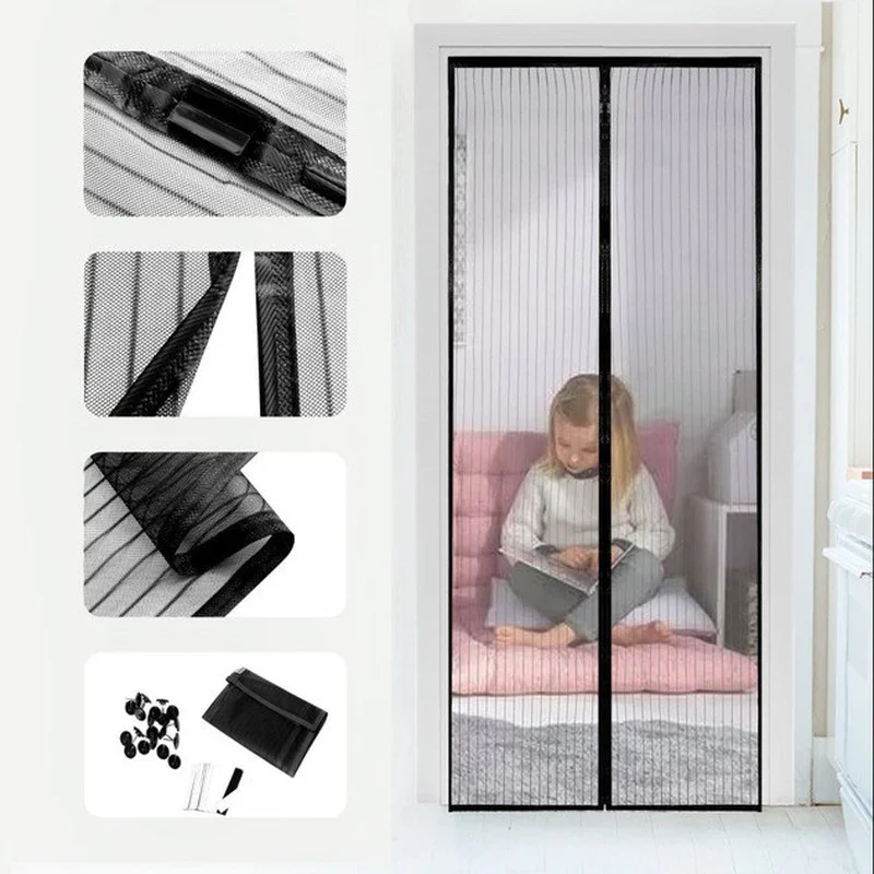 Reinforced Magnetic Screen Door Curtain Anti Mosquito Insect Fly Bug Curtains Automatic Closing Door Magnetic Mesh Insect Screen 3