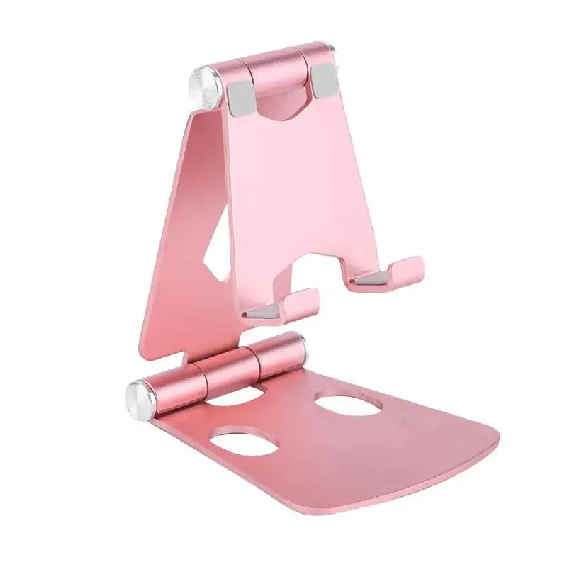 Алюминиевый сплав двойной складной настольный поворотный держатель для планшета держатель для мобильного телефона кронштейн для iPhone/iPad/samsung/Xiaomi - Цвет: Розовый
