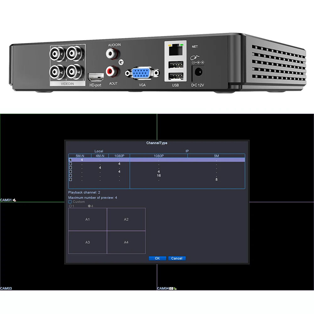 Видеорегистратор XMeye 6 в 1 устройство для обнаружения лица аудио H.265 + Hi3521D 5 МП 8