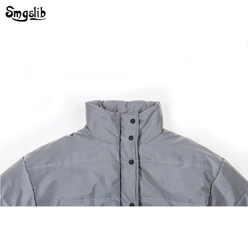 New 2019 Winter Fashion Reflective Short Warm Women Coat Jackets Short Jacket top Gray Color New Ladies