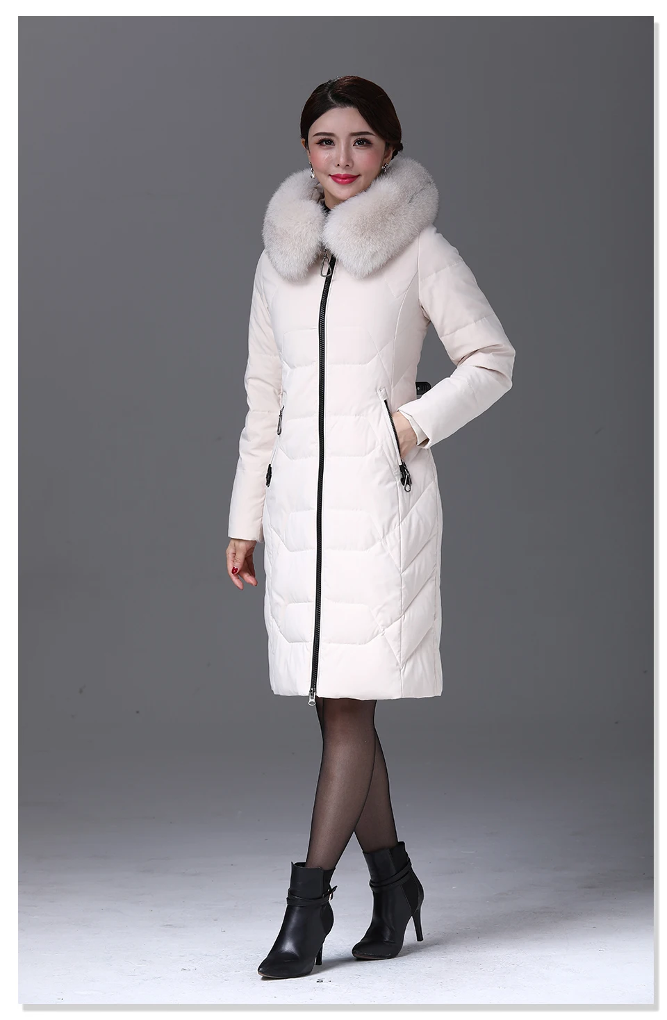 Зимняя женская куртка-пуховик, длинный, Сверхлегкий, Натуральное перо, настоящий Лисий мех, роскошное, высокое качество, женское пуховое пальто#8911
