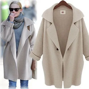 

Women Wind Long Overcoat Cardigan Knitting Unlined Upper Garment Suit Autumn Winter Warm Lead Loose Jackets Wool Coats Tops