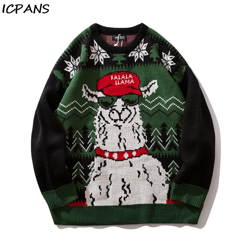 

ICPANS Sweater Streetwear Men Women Hip Hop Knitted Sweater Pullover Checkered Autumn 2019 Retro Sweater Street Christmas