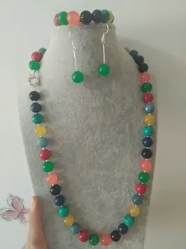 

Long 24" 12MM Mix Jade Coral Beads Necklace Bracelet Earring Set