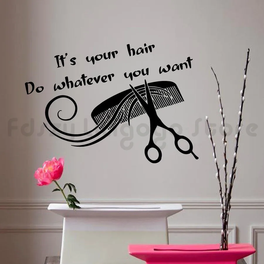 Wall Decal Quote Removable Vinyl Hair Beauty Salon Wallpaper Hair Comb