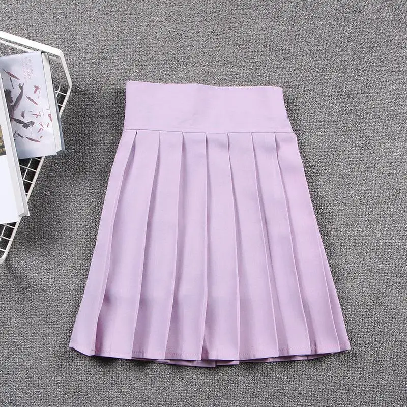 Популярная японская короткая юбка в Корейском стиле школьная юбка трапециевидной формы с завышенной талией Милая плиссированная мини-юбка для девочек школьная форма Юбки JK - Цвет: Light Purple