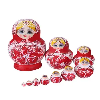 

10pcs Color Painted Girl Wood Russian Nesting Matryoshka Dolls Set Toy Gift