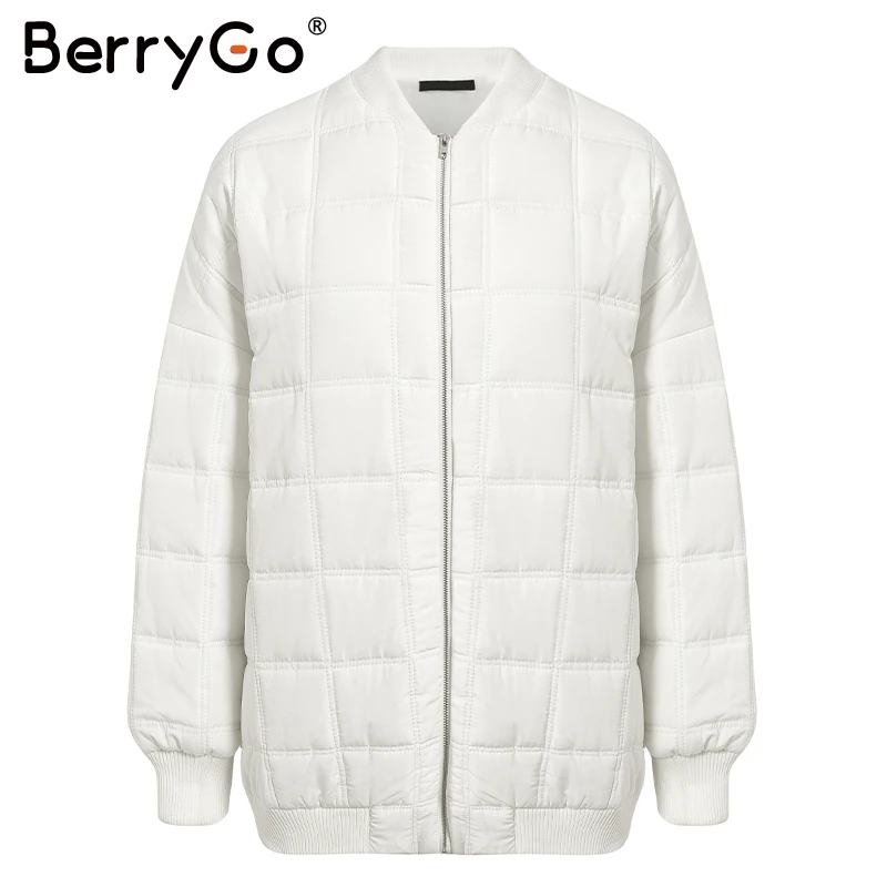 BerryGo, модная теплая белая парка в клетку для женщин, уличная одежда из хлопка на молнии, женская верхняя одежда, зимняя куртка, повседневная Шикарная парка с длинным рукавом