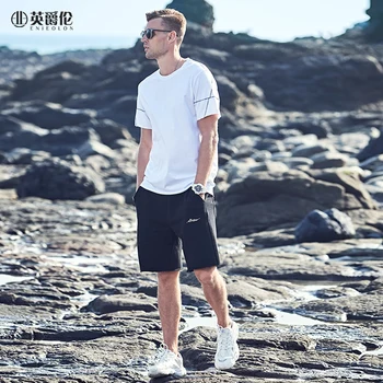 

Enjeolon Men T shirt sleeved summer 100% cotton Slim Fit short T shirt Casual tops male Tshirt T8339