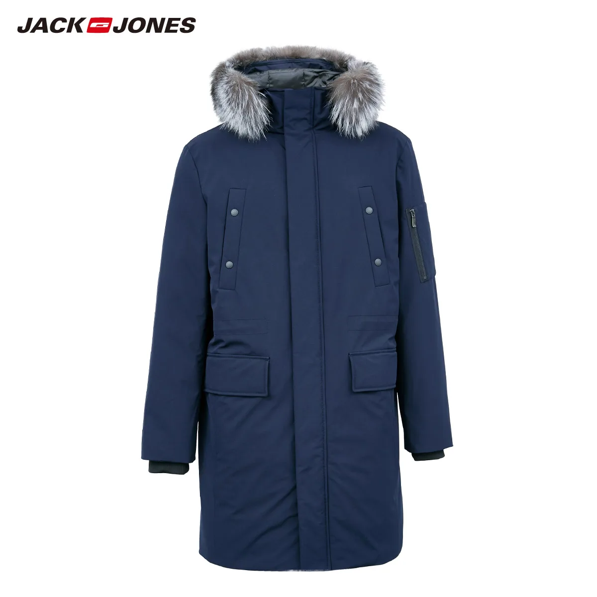 JackJones мужской средней длины водонепроницаемый с капюшоном шерстяной воротник пуховик | 219312509