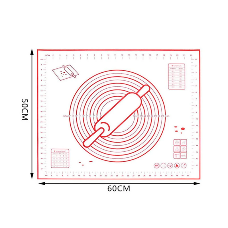 Силиконовый антипригарный коврик для выпечки со шкалой, коврик для замеса теста, кондитерский лист, духовка, пищевая выпечка пирожных макарон - Цвет: 50x60cm