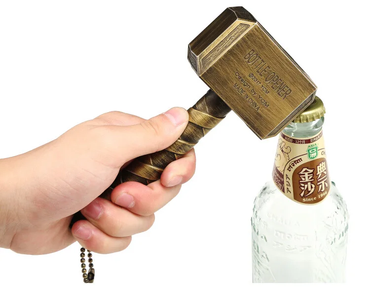 Thor's Hammer Mini Thor громовой Молот модель оружие для косплея открывалки для бутылок Бар инструменты вечерние подарки фильм Хэллоуин ролевые игры - Цвет: Gold Opp Bag