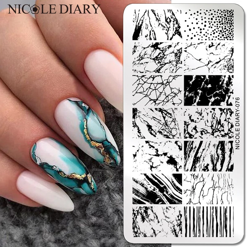NICOLE DIARY Marble Blooming Stamping Plates Stripe Line Wave for Nails Manicure Art Stamp Template Printing Stencil | Красота и