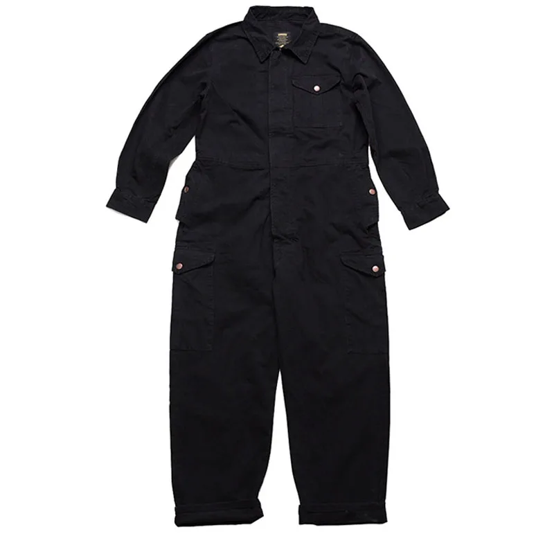 Men's Wear Multi-pockets Workwear Jumpsuit Black Green Single Breasted Loose Long Sleeve Turn Down Collar Trousers | Мужская одежда