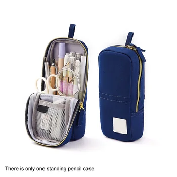 

Girl Boy Foldable Students Washable Double Zipper Pen Bag Standing Pencil Case Canvas Stationary Supplies Home School Portable