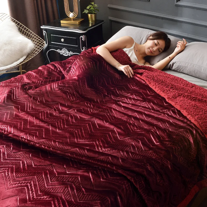 2300 г красный зеленый океан волна теплое одеяло s 200*230 см флис Король Размер теплое одеяло для дома бросок на диван кровать покрывала простыни - Цвет: Бургундия