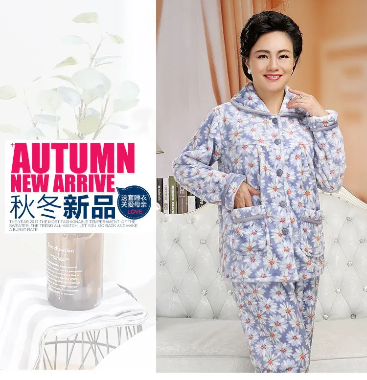 Фланелевые пижамы для женщин среднего и пожилого возраста, Зимняя Толстая Пижама для мужчин, большой размер, теплая домашняя одежда для мамы