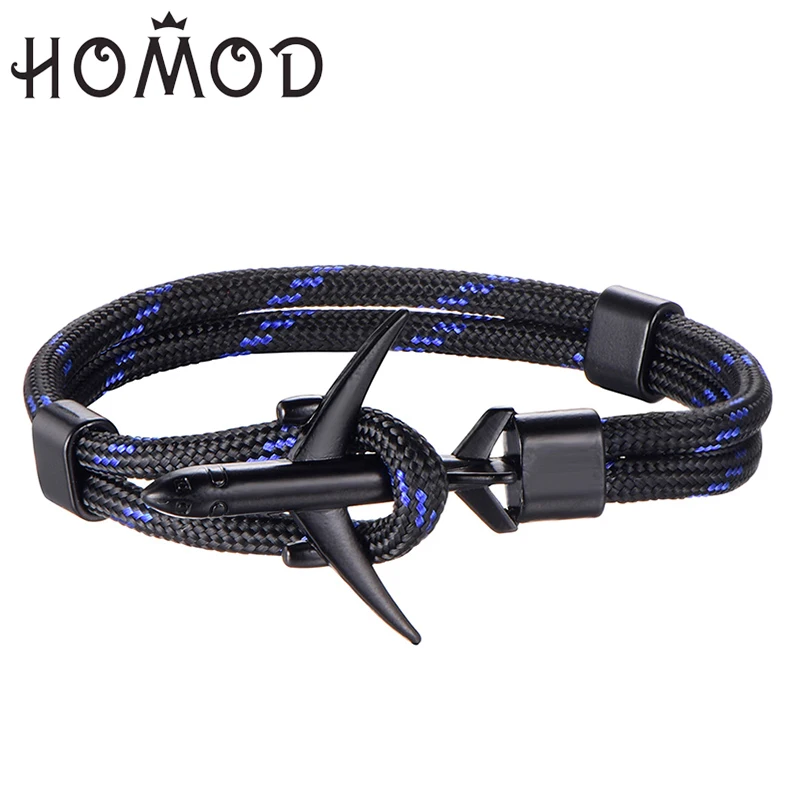 

Homod Fashion Airplane Anchor Bracelets Men Charm Rope Chain Paracord Bracelet Male Air Force One Style Wrap Metal Sport Hook
