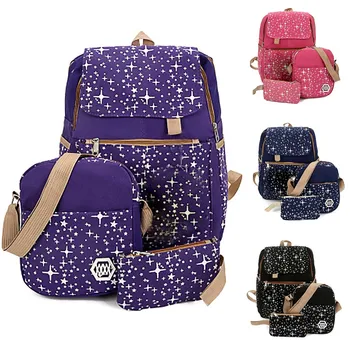 

Shining Star Canvas Teenager Backpack Sets Women Students Large School Bag + Shoulder Crossbody Bag+Clutch Bag 3pcs Bagpack #C1