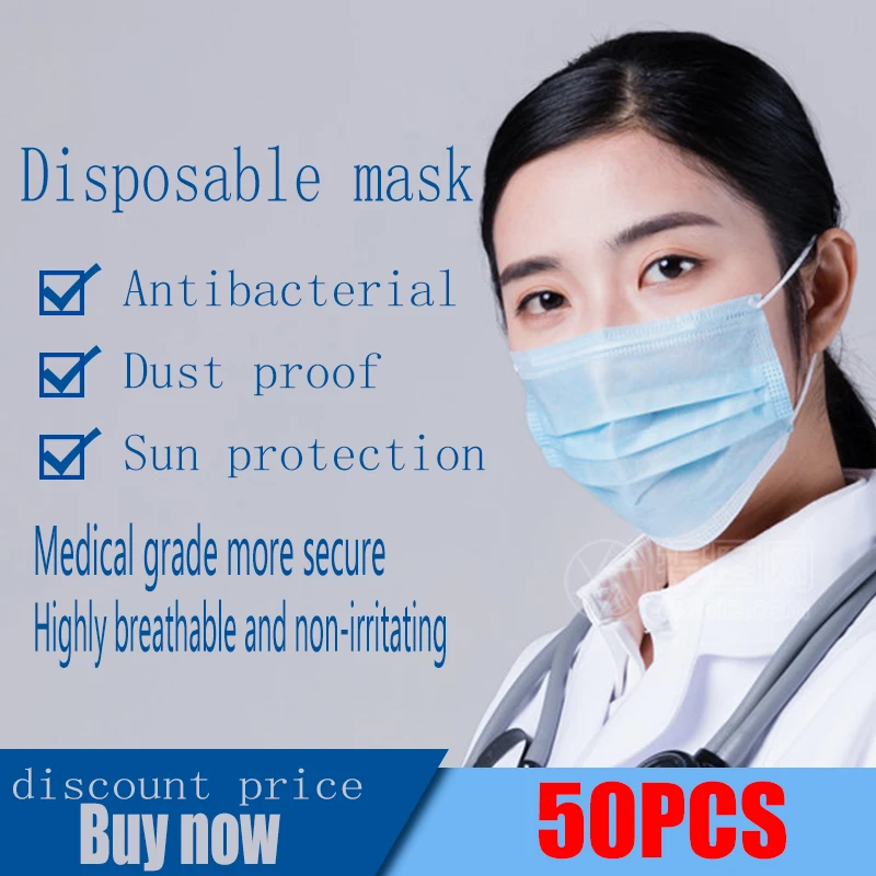 

50pcs KZ01 Medical Mask 3 Layers Dustproof Facial Protective Cover Masks Maldehyde Prevent bacteria anti-virus