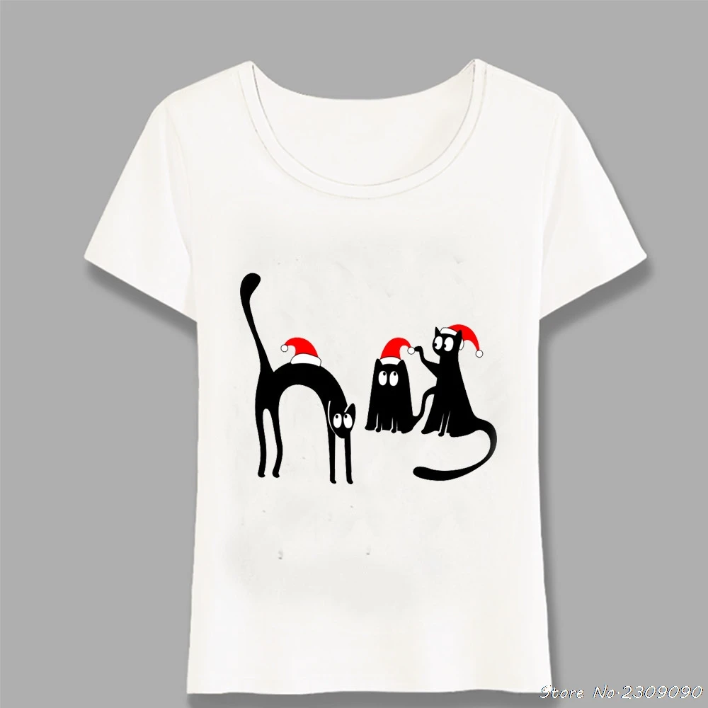 Super Cute Xmas Cats Print T Shirt Womens Tops Minimalist Three Kitten  Design Casual Women Short Sleeve Cute Girl Tees Harajuku|T-Shirts| -  AliExpress