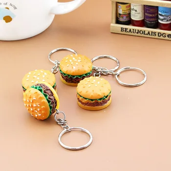

Creative Simulation Hamburger Key Chain Food Pendant Keyring Handmade Resin Food Car Key Ring Hamburger Keychain Jewelry Gifts