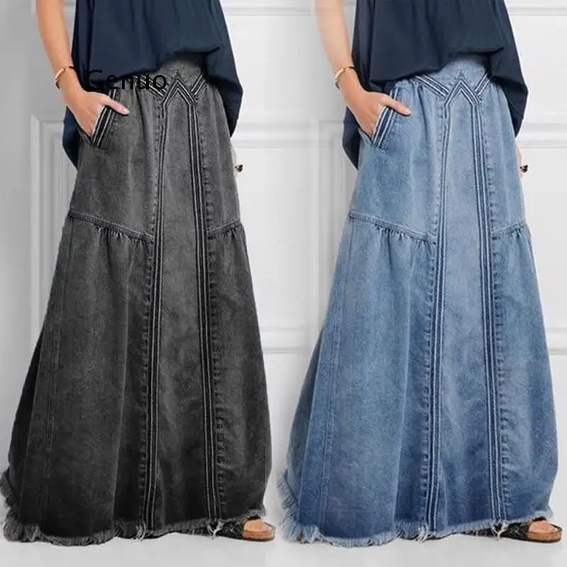 Denim Jeans Women Long Skirt Stretch Vintage Loose Slim Fit Blue Club  Streetwear Cotton Sexy Harajuku Skirts - AliExpress