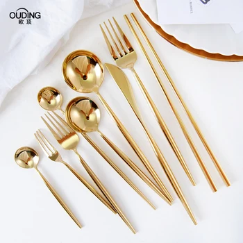 

9pcs Stainless Tableware Golden Western Knife Spoon Fork Set Wedding Dinner Cutlery Set Cubiertos Home Dinnerware Set New DA60CJ