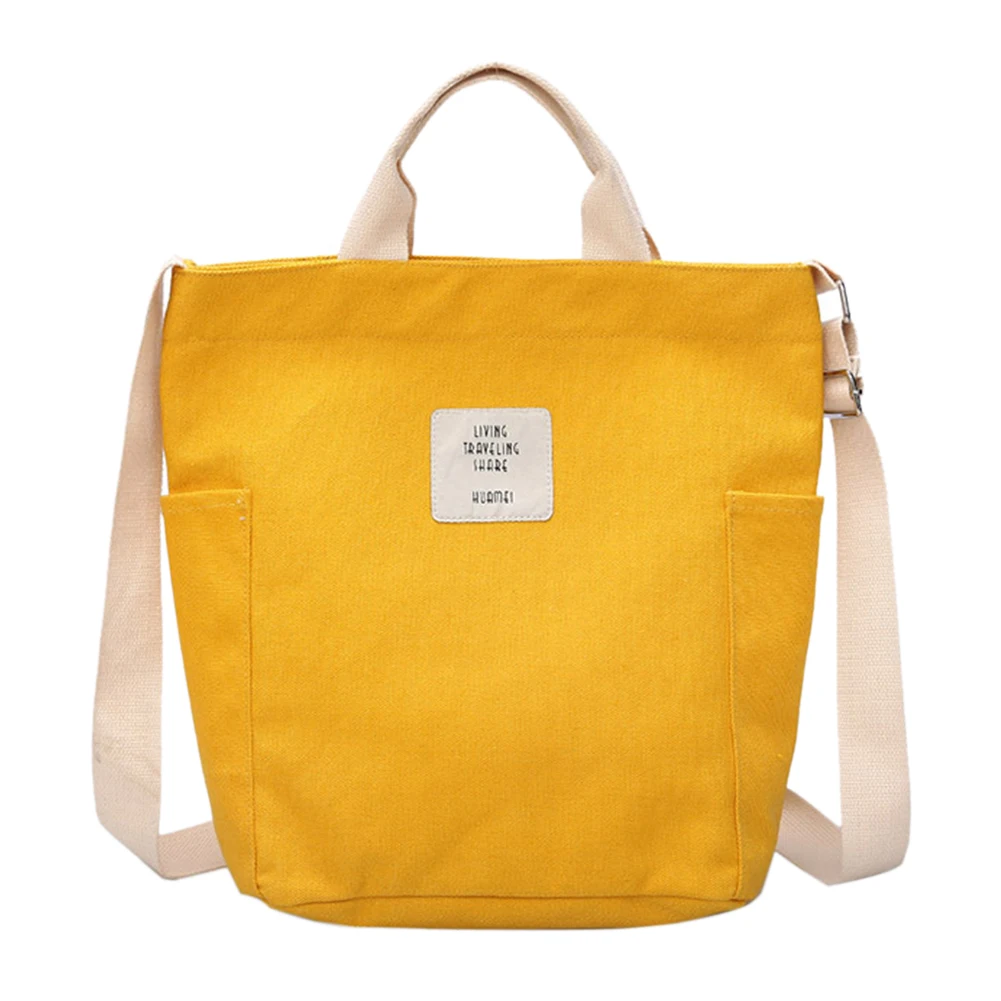 Women Zipper Causal Shoulder Bag Korean Style Canvas Adjustable Strap Handbags Large Capacity Lightweight Multi Pockets Reusable - Color: yellow