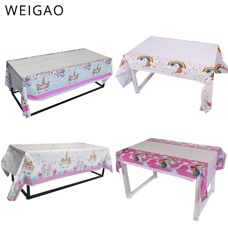 WEIGAO, пластиковые одноразовые скатерти, единорог, вечерние украшения, единорог, одноразовые столовые приборы, набор детских принадлежностей на день рождения