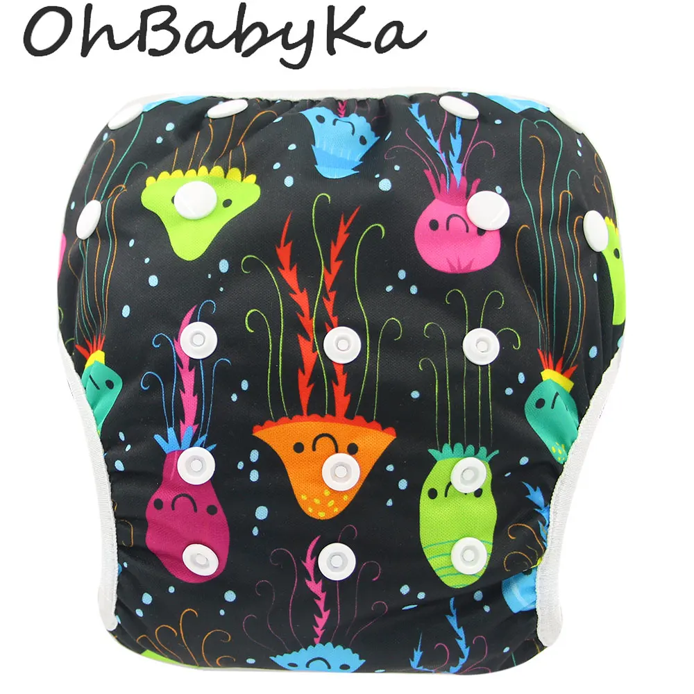 OhbabyKa детские подгузники для плавания унисекс с принтом для купания Подгузники Детские Многоразовые Детские купальники регулируемые водонепроницаемые подгузники для новорожденных