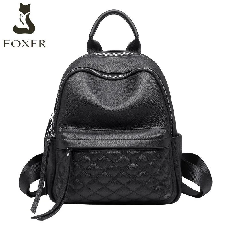 

FOXER Women Genuine Leather backpack fashion Luxury real cowhide women backpack Leisure Large capacity Travel bag