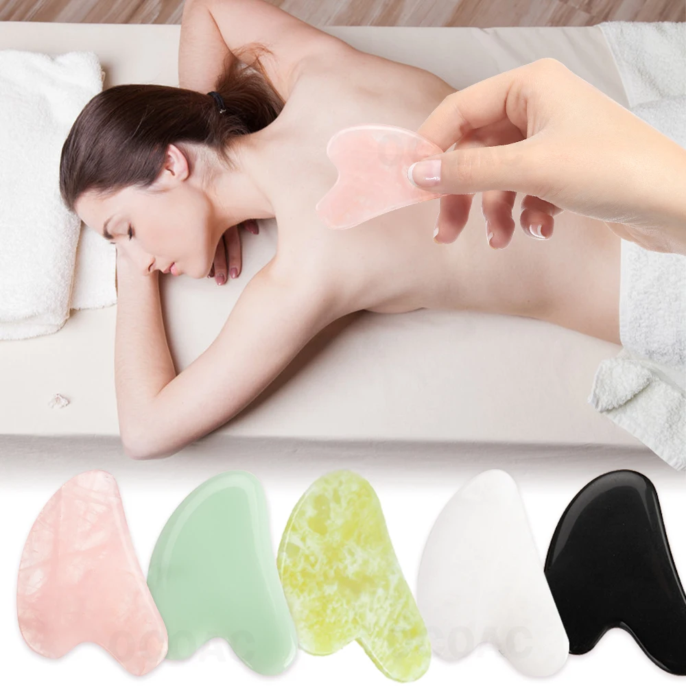 Rosa Natural Jade rodillo de la cara de masaje Gua Sha Placa de piedra de cristal de Jade masajeador de cuerpo Facial ojo rascar acupuntura Estiramiento Facial