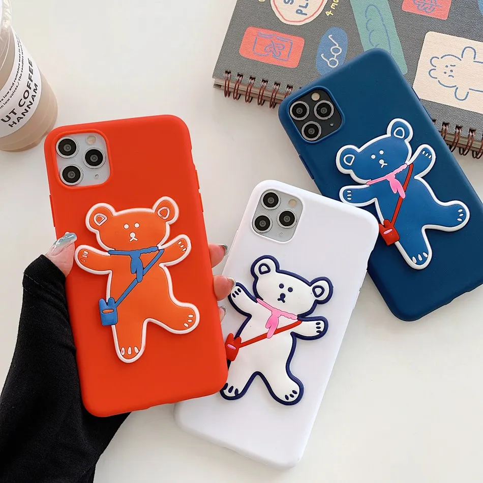 

For IPhone XR 11 Pro X XS MAX Phone Case New Hot Cute DIY Backpack Bear Pattern Cover For iPhone SE 7 8 6 6S Plus Soft Back Case