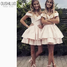 Милые платья для выпускного вечера для подростков с открытыми плечами, платье для выпускного вечера с розовыми многослойными оборками, милое платье для выпускного вечера, короткая мини-юбка